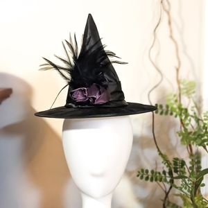 Mini Witch Hat with Feathers Tie On Halloween Witch Hat